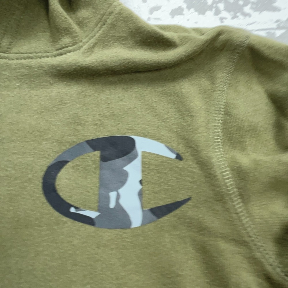 Champion Hoodie Boys Large Green Sweatshirt Sweater Spell Out‎ Logo Youth Olive - Picture 6 of 11